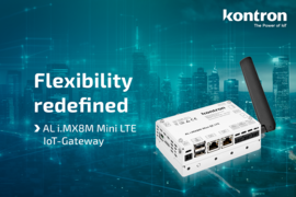 AL i.MX8M Mini LTE IoT gateway with LTE module on a green background